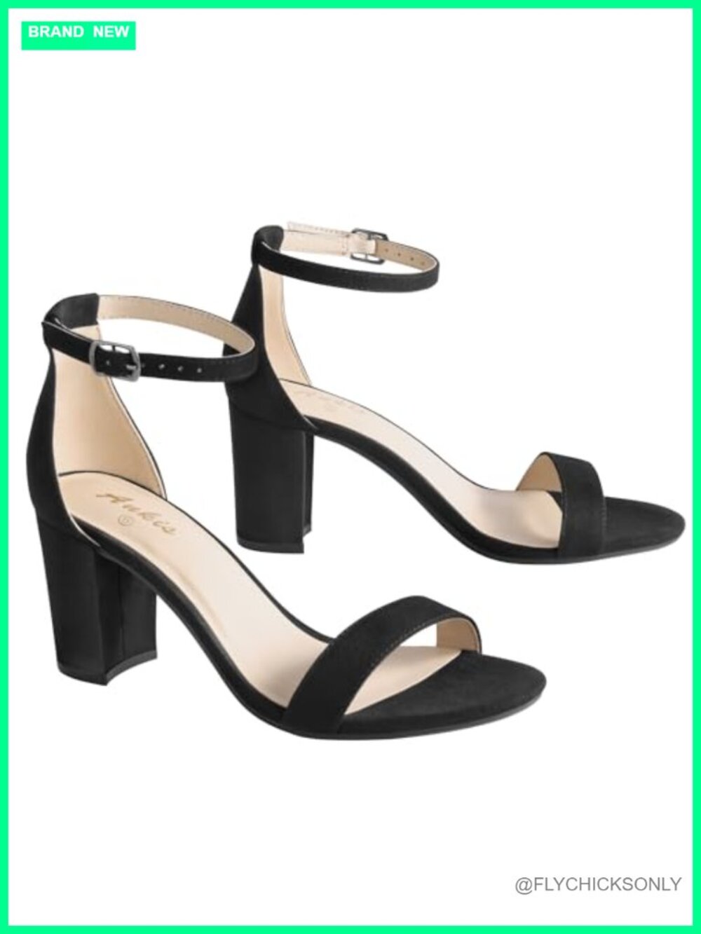 Open Toe Ankle Strap Chunky Heel Sandals Suede Slip Resistant 2.75"